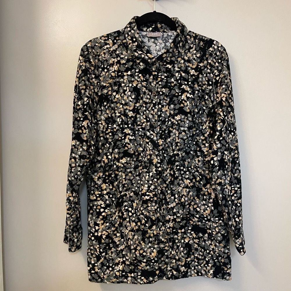 J. Jill Women's Shirt Sz Large Multicolor Buttons Down Pleated Back 100% cotton